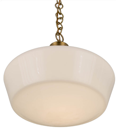 Meyda Lighting Revival 16" Transparent Brass Schoolhouse Pendant Light With Traditional Globe White Opal Shade Glass