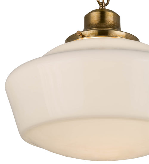 Meyda Lighting Revival 16" Transparent Brass Schoolhouse Pendant Light With Traditional Globe White Opal Shade Glass