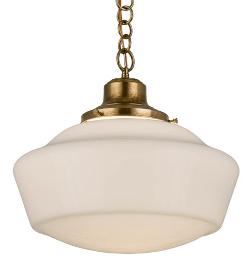 Meyda Lighting Revival 16" Transparent Brass Schoolhouse Pendant Light With Traditional Globe White Opal Shade Glass