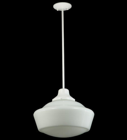 Meyda Lighting Revival 16" White Schoolhouse Pendant Light With White Opal Traditional Globe Shade Glass