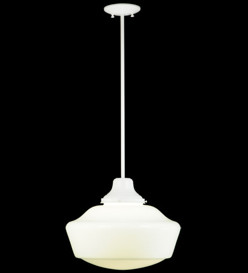 Meyda Lighting Revival 16" White Schoolhouse Pendant Light With White Opal Traditional Globe Shade Glass