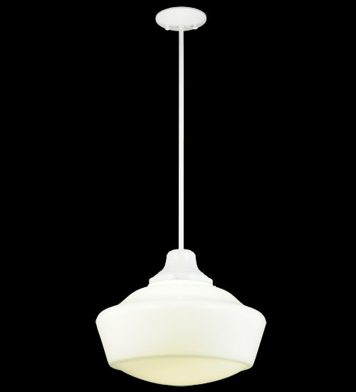 Meyda Lighting Revival 16" White Schoolhouse Pendant Light With White Opal Traditional Globe Shade Glass