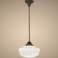 Meyda Lighting Revival 168597 12" Mahogany Bronze Schoolhouse Pendant Light With White Traditional Globe Shade Glass