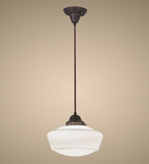 Meyda Lighting Revival 168597 12" Mahogany Bronze Schoolhouse Pendant Light With White Traditional Globe Shade Glass