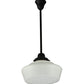 Meyda Lighting Revival 16"W x 38"H Textured Black Schoolhouse Pendant Light With White Opal Shade Glass