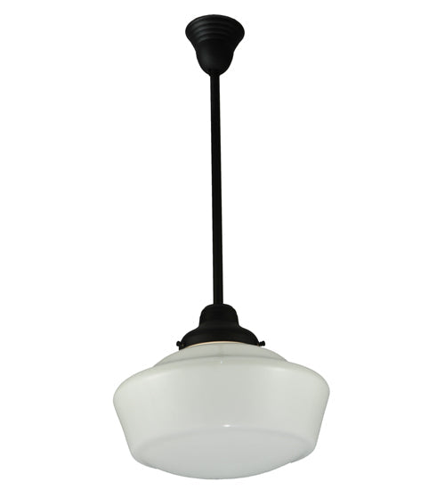 Meyda Lighting Revival 16"W x 38"H Textured Black Schoolhouse Pendant Light With White Opal Shade Glass
