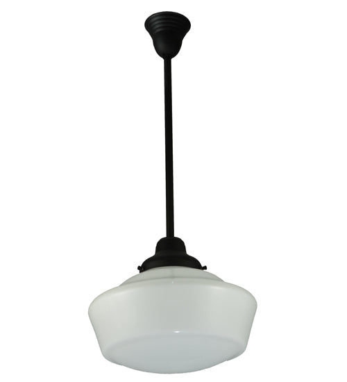Meyda Lighting Revival 16"W x 38"H Textured Black Schoolhouse Pendant Light With White Opal Shade Glass