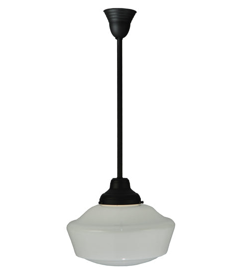 Meyda Lighting Revival 16"W x 38"H Textured Black Schoolhouse Pendant Light With White Opal Shade Glass