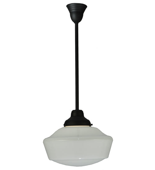 Meyda Lighting Revival 16"W x 38"H Textured Black Schoolhouse Pendant Light With White Opal Shade Glass