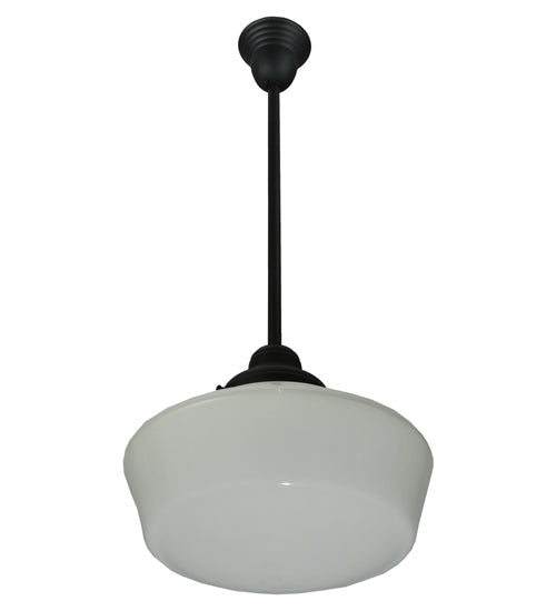 Meyda Lighting Revival 16"W x 38"H Textured Black Schoolhouse Pendant Light With White Opal Shade Glass