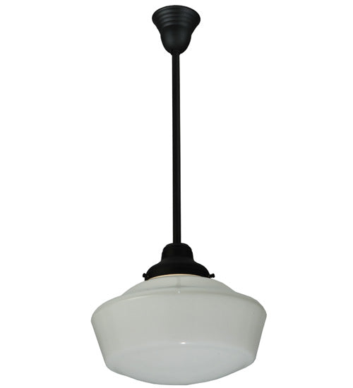 Meyda Lighting Revival 16"W x 38"H Textured Black Schoolhouse Pendant Light With White Opal Shade Glass