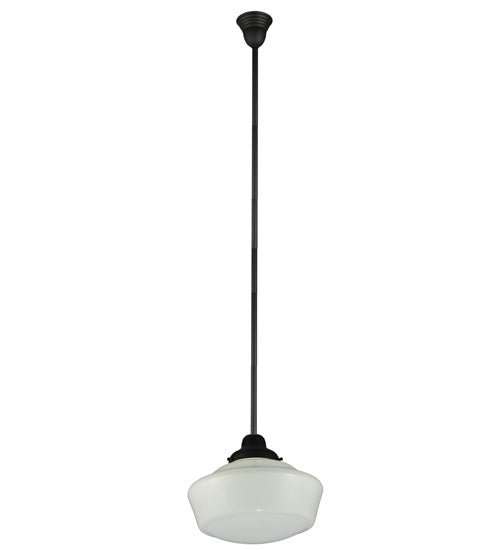 Meyda Lighting Revival 16"W x 72"H Textured Black Schoolhouse Pendant Light With White Opal Shade Glass