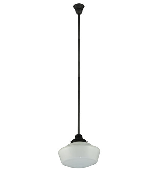 Meyda Lighting Revival 16"W x 72"H Textured Black Schoolhouse Pendant Light With White Opal Shade Glass
