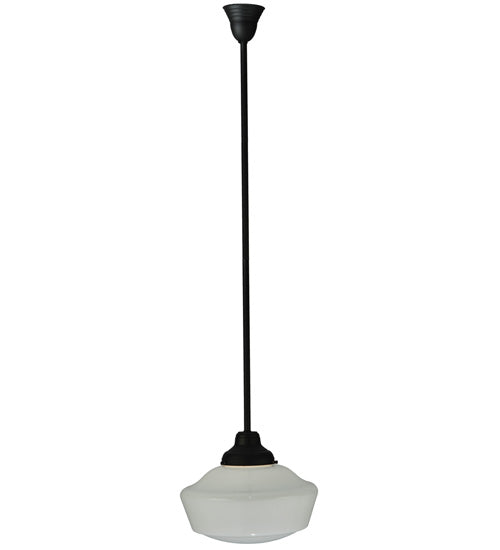 Meyda Lighting Revival 16"W x 72"H Textured Black Schoolhouse Pendant Light With White Opal Shade Glass