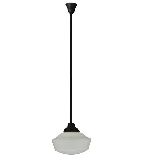Meyda Lighting Revival 16"W x 72"H Textured Black Schoolhouse Pendant Light With White Opal Shade Glass