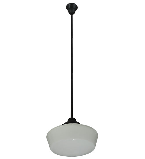 Meyda Lighting Revival 16"W x 72"H Textured Black Schoolhouse Pendant Light With White Opal Shade Glass