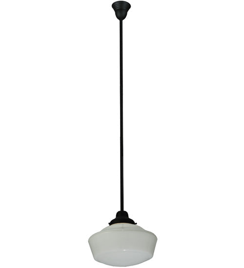 Meyda Lighting Revival 16"W x 72"H Textured Black Schoolhouse Pendant Light With White Opal Shade Glass