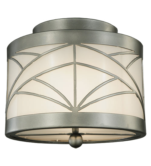 Meyda Lighting Revival 17" Nickel Powder Coat Deco Cilindro Flush Mount Light With White Statuario Idalight Shade Glass