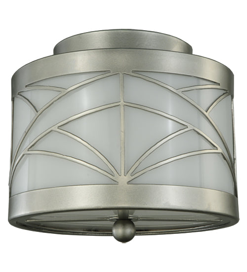 Meyda Lighting Revival 17" Nickel Powder Coat Deco Cilindro Flush Mount Light With White Statuario Idalight Shade Glass