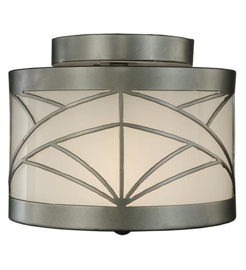 Meyda Lighting Revival 17" Nickel Powder Coat Deco Cilindro Flush Mount Light With White Statuario Idalight Shade Glass