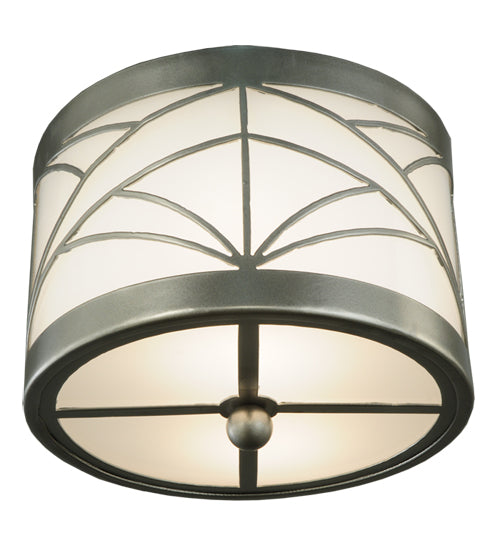 Meyda Lighting Revival 17" Nickel Powder Coat Deco Cilindro Flush Mount Light With White Statuario Idalight Shade Glass