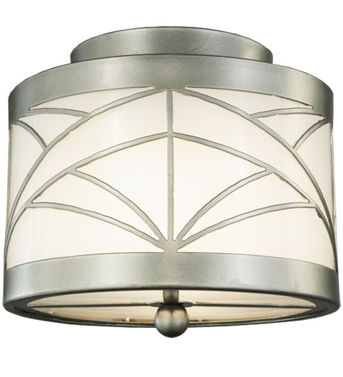 Meyda Lighting Revival 17" Nickel Powder Coat Deco Cilindro Flush Mount Light With White Statuario Idalight Shade Glass