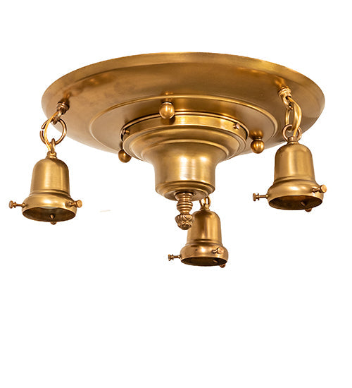 Meyda Lighting Revival 18" 3-Light Brushed Brass Favrile Flush Mount Light With Gold Iridescent Shade Glass