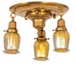 Meyda Lighting Revival 18" 3-Light Brushed Brass Favrile Flush Mount Light With Gold Iridescent Shade Glass