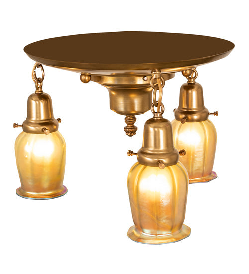 Meyda Lighting Revival 18" 3-Light Brushed Brass Favrile Flush Mount Light With Gold Iridescent Shade Glass