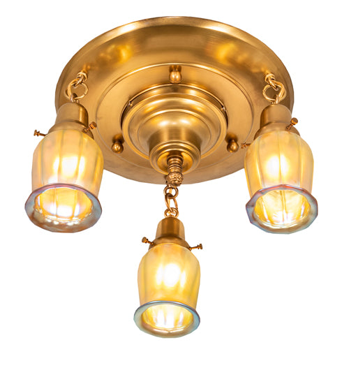 Meyda Lighting Revival 18" 3-Light Brushed Brass Favrile Flush Mount Light With Gold Iridescent Shade Glass