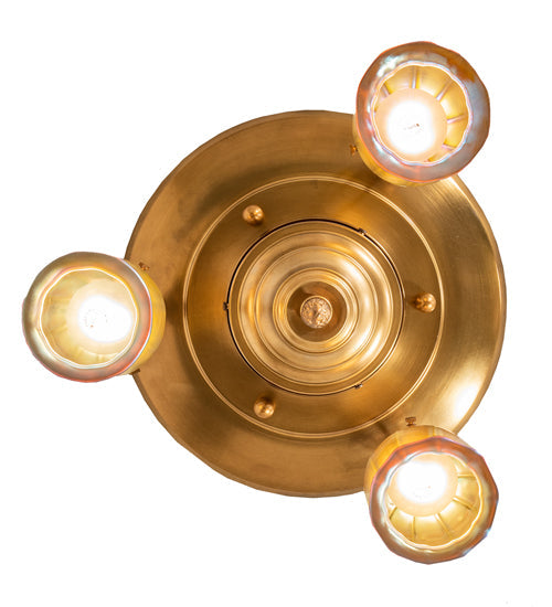 Meyda Lighting Revival 18" 3-Light Brushed Brass Favrile Flush Mount Light With Gold Iridescent Shade Glass
