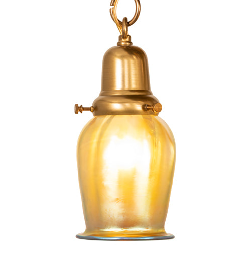 Meyda Lighting Revival 18" 3-Light Brushed Brass Favrile Flush Mount Light With Gold Iridescent Shade Glass