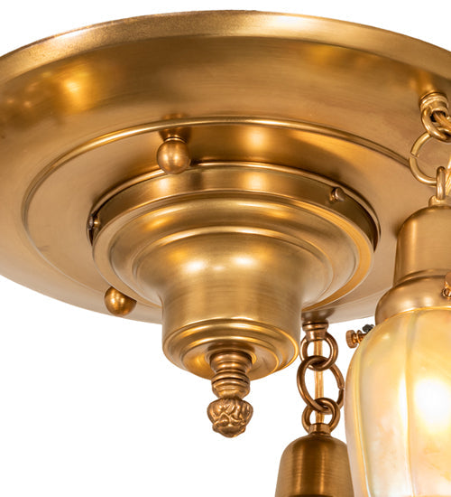Meyda Lighting Revival 18" 3-Light Brushed Brass Favrile Flush Mount Light With Gold Iridescent Shade Glass