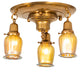 Meyda Lighting Revival 18" 3-Light Brushed Brass Favrile Flush Mount Light With Gold Iridescent Shade Glass