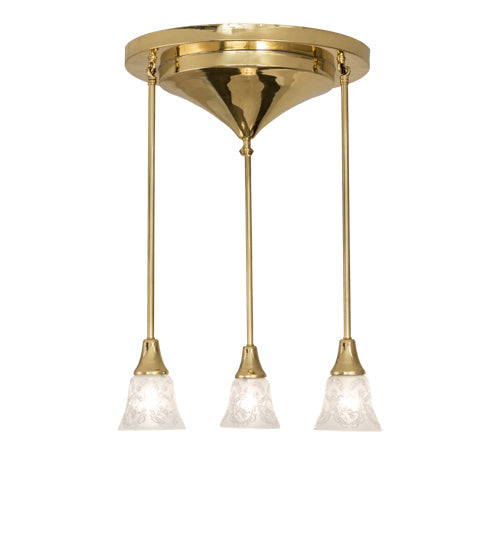 Meyda Lighting Revival 19" 3-Light Polished Brass Wreath & Garland Pendant Light With Clear Frosted Shade Glass