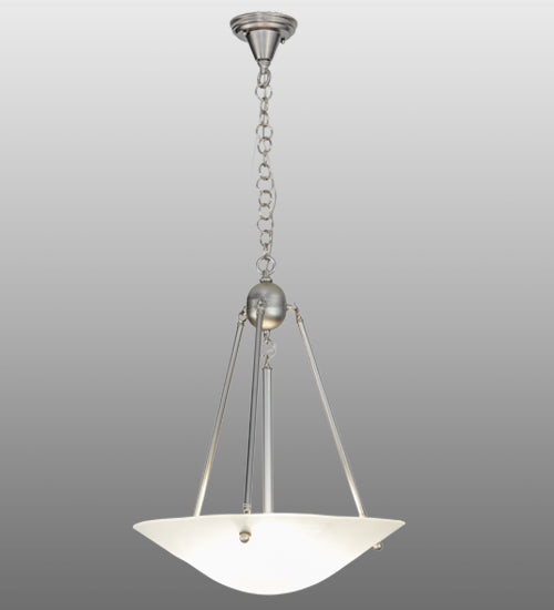 Meyda Lighting Revival 20" 3-Light Brushed Nickel Inverted Pendant Light With Frosted Clear Deco Ball Shade Glass