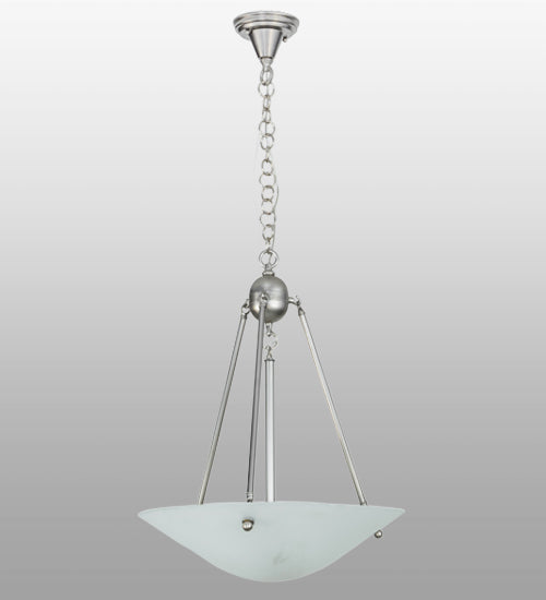 Meyda Lighting Revival 20" 3-Light Brushed Nickel Inverted Pendant Light With Frosted Clear Deco Ball Shade Glass