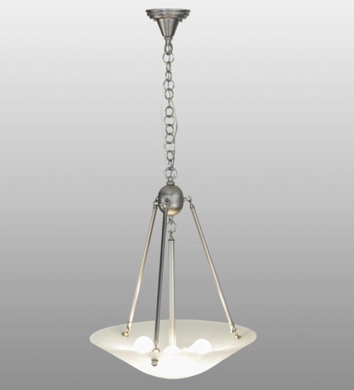 Meyda Lighting Revival 20" 3-Light Brushed Nickel Inverted Pendant Light With Frosted Clear Deco Ball Shade Glass