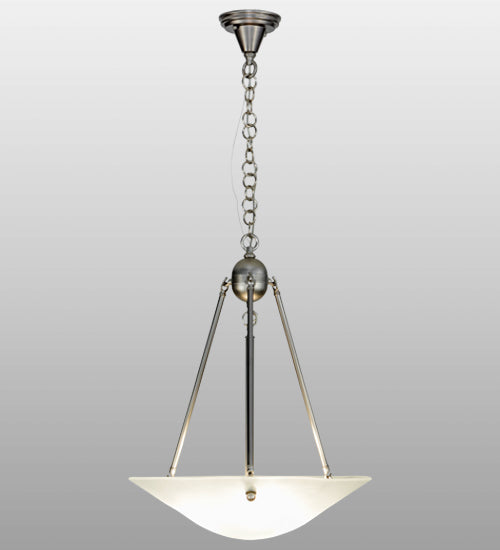 Meyda Lighting Revival 20" 3-Light Brushed Nickel Inverted Pendant Light With Frosted Clear Deco Ball Shade Glass