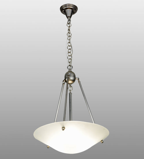 Meyda Lighting Revival 20" 3-Light Brushed Nickel Inverted Pendant Light With Frosted Clear Deco Ball Shade Glass