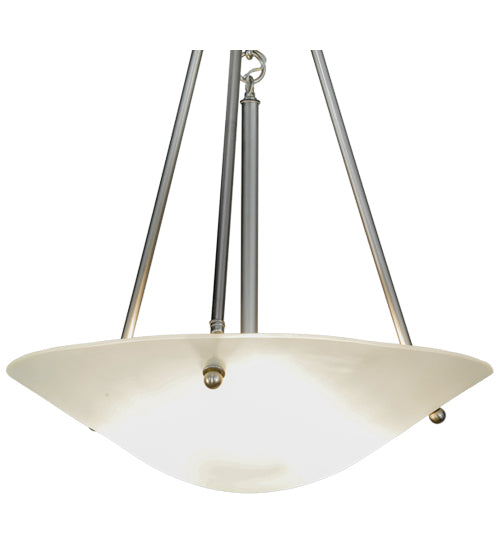 Meyda Lighting Revival 20" 3-Light Brushed Nickel Inverted Pendant Light With Frosted Clear Deco Ball Shade Glass