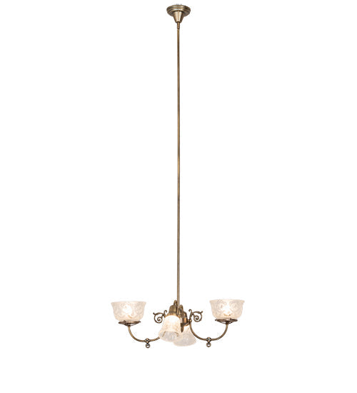 Meyda Lighting Revival 202105 27" 4-Light Antique Brass Gas & Electric Chandelier With Frosted Clear Shade Glass