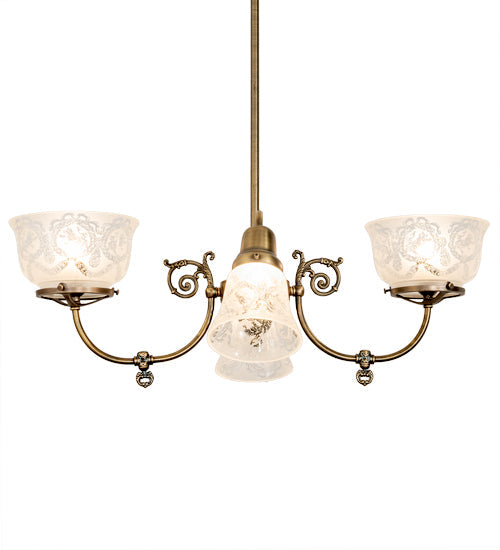 Meyda Lighting Revival 202105 27" 4-Light Antique Brass Gas & Electric Chandelier With Frosted Clear Shade Glass