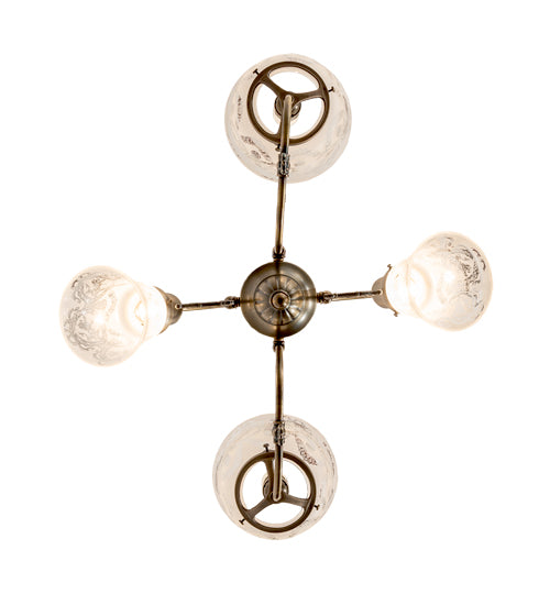Meyda Lighting Revival 202105 27" 4-Light Antique Brass Gas & Electric Chandelier With Frosted Clear Shade Glass