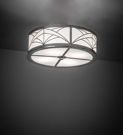 Meyda Lighting Revival 22" 4-Light Polished Aluminum Deco Cilindro Flush Mount Light With White Statuario Idalight Shade