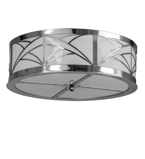 Meyda Lighting Revival 22" 4-Light Polished Aluminum Deco Cilindro Flush Mount Light With White Statuario Idalight Shade