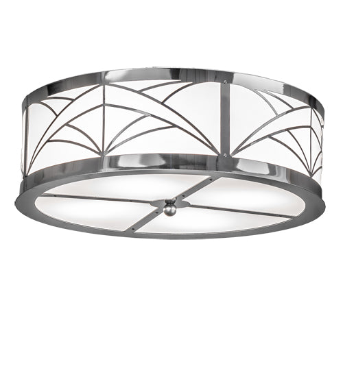 Meyda Lighting Revival 22" 4-Light Polished Aluminum Deco Cilindro Flush Mount Light With White Statuario Idalight Shade