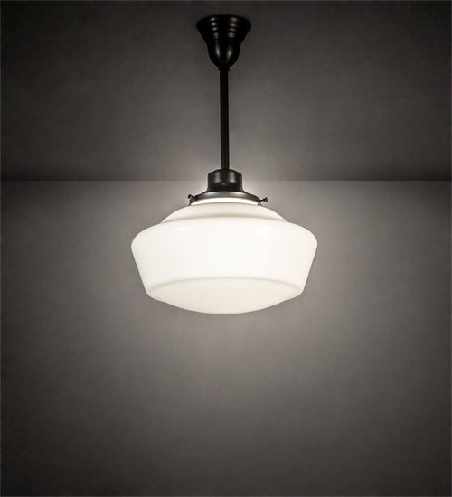 Meyda Lighting Revival 222822 16" Craftsman Brown Schoolhouse Pendant Light With White Opal Shade Glass