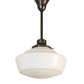 Meyda Lighting Revival 222822 16" Craftsman Brown Schoolhouse Pendant Light With White Opal Shade Glass