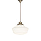 Meyda Lighting Revival 227178 16" Antique Brass Schoolhouse Pendant Light With White Opal Shade Glass